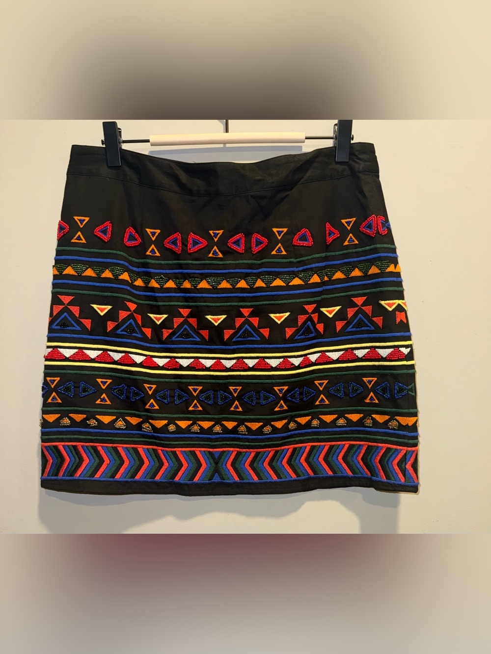 Sam Edelman Black Mini Skirt with Multicolor Tribal Embroidery
